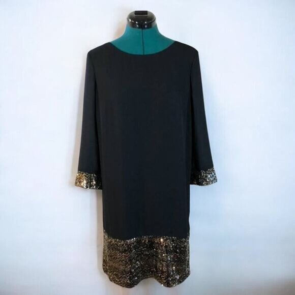 Erin Fetherston Sequin Panel Black Shift Dress - Size 4 - Picture 1 of 8